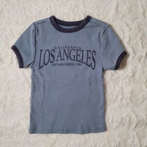 Social Culture Women Babytee Blue Short Sleeve "Los Angeles" Top Size XS NWOT